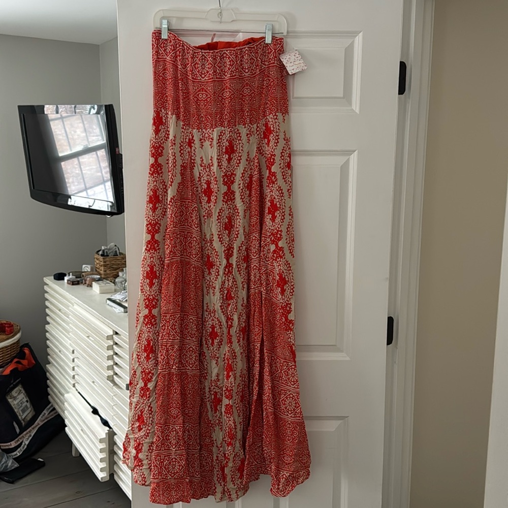 Free People Red and White Strapless Dress
